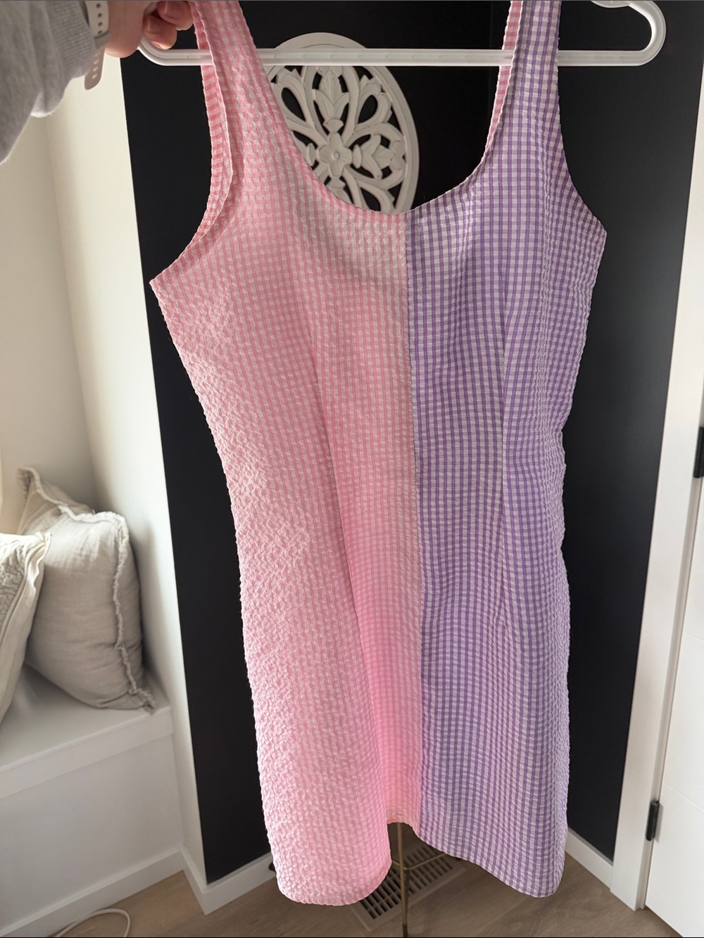 Pink and Lavender Colorblock Gingham Tank Dress